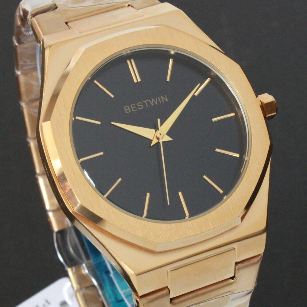 Men's Sports Watch Integrated Bracelet Gold Tone Quartz 41.5mm - Picture 8 of 13